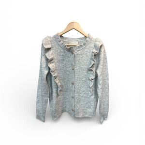 Anna Kay Gray Heart Buttons Ruffle Cardigan Size Small